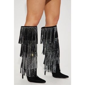 Sparkle Embellished Fringe Boots Size 6